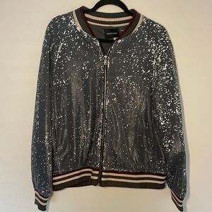 Dolce Cabo Blue Sequin Varsity Bomber Jacket M